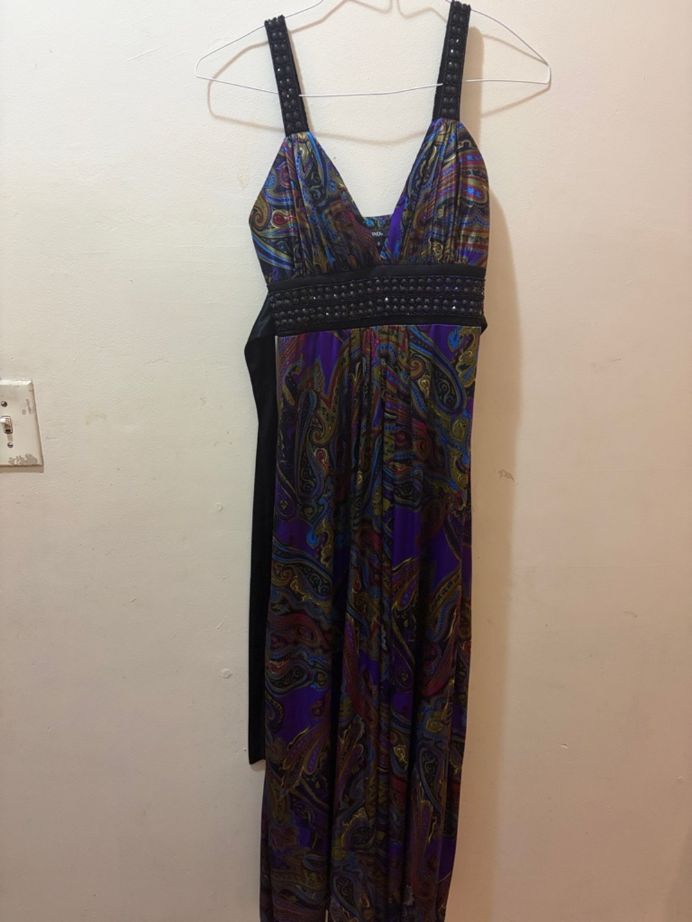 XOXO Purple Paisley Maxi Dress with Black Beaded Waist